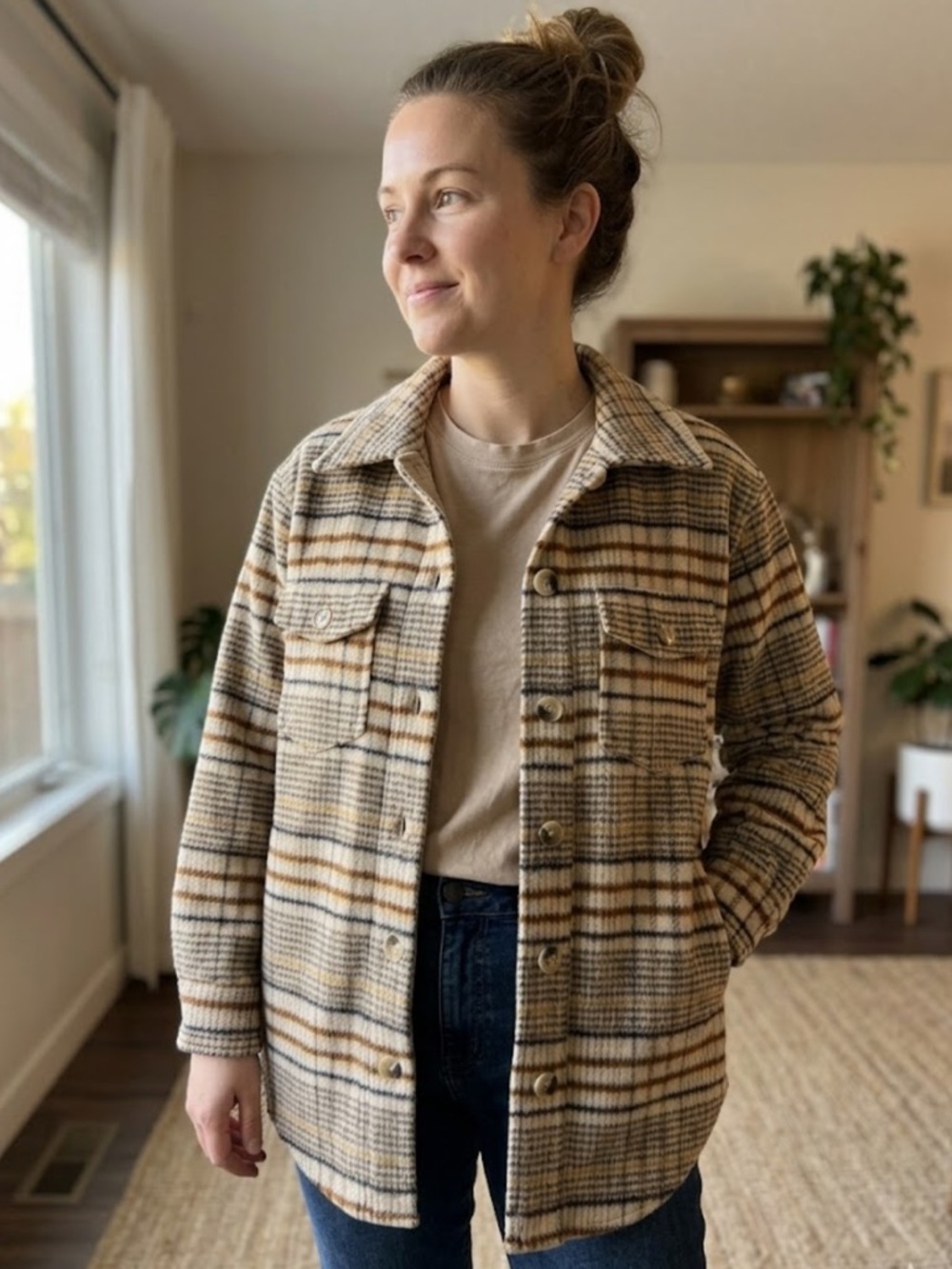 Joie Beige Multi Plaid Shacket Jacket - #49
